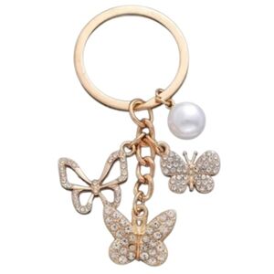 Goldtone Butterfly Bag Charm with Pearl